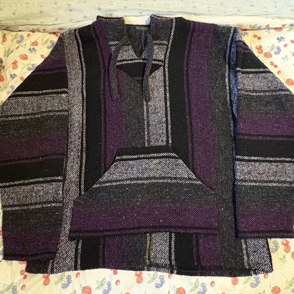 Striped Purple and Black Poncho